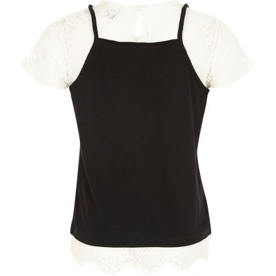 Girls cream and black lace 2 in 1 top